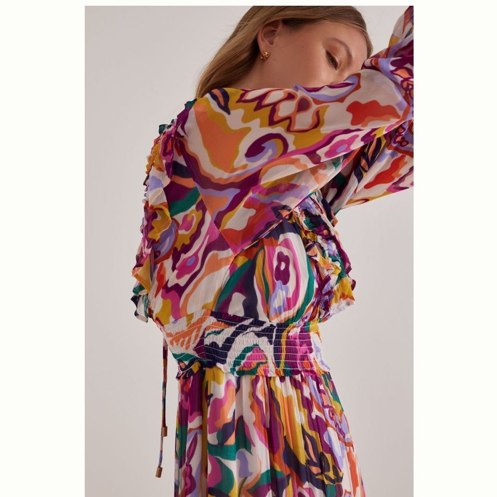 Anthropologie The Odetta Ruffled V-Neck Dress Pink Floral - Picture 5 of 6